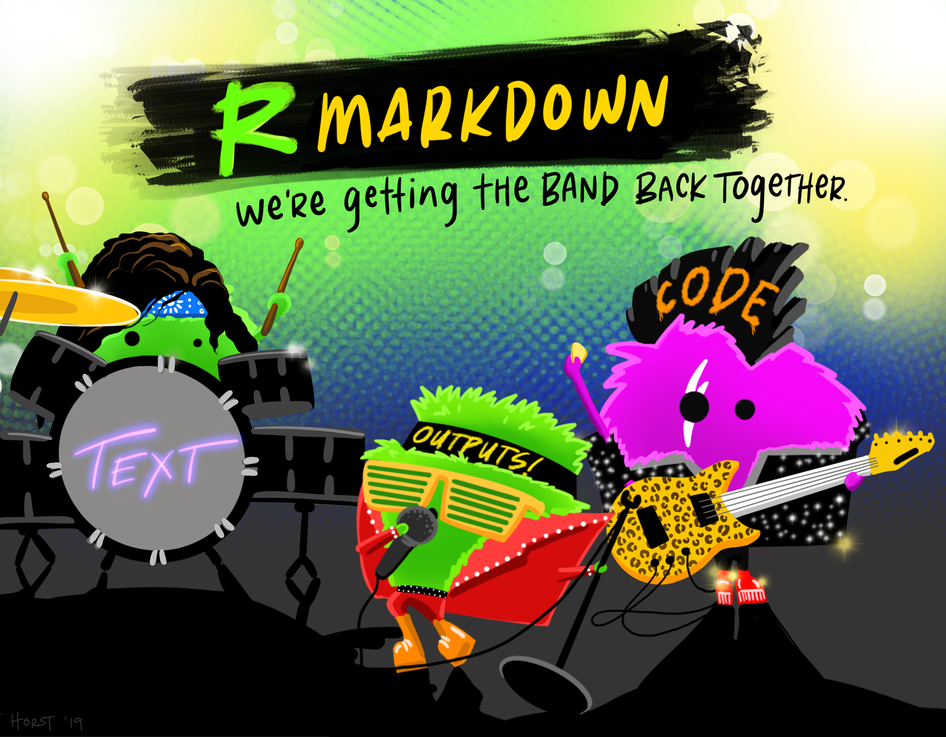 The Rmarkdown family. Artwork by @allison_horst, https://twitter.com/allison_horst, CC-BY