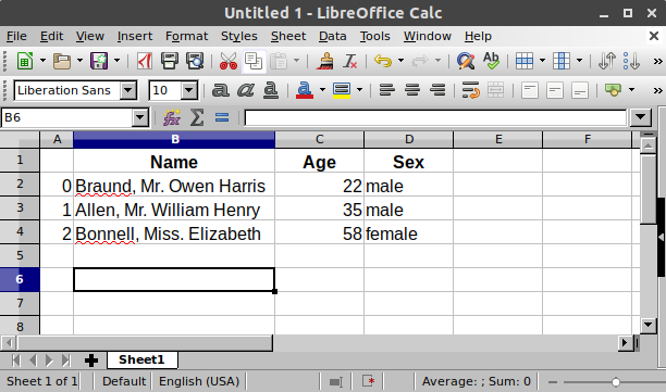 Table representaion in spreadsheet software